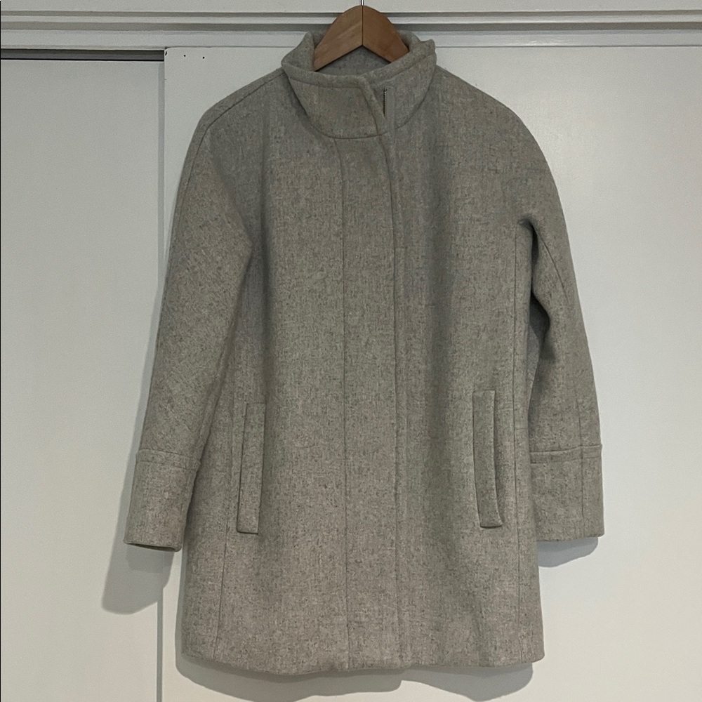 J. Crew Factory Light Gray Wool-Blend Stand Collar Pea Coat